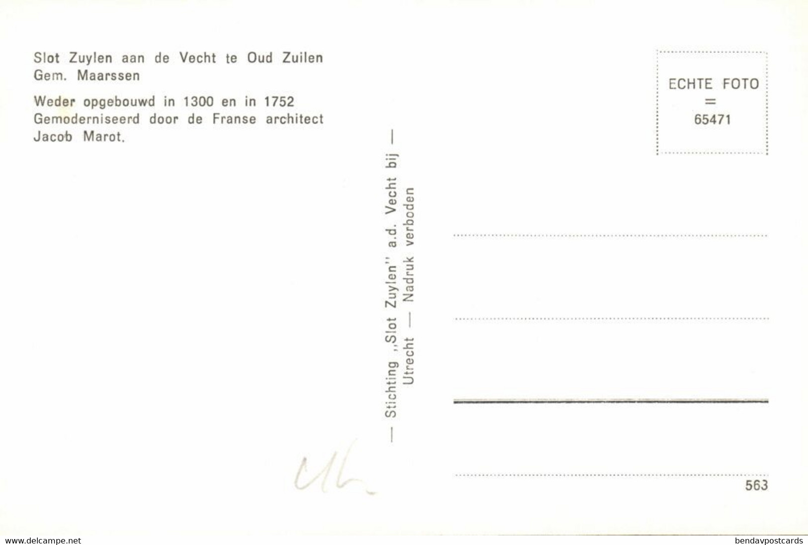 Nederland, OUD ZUILEN A.d. Vecht, Slot Zuylen (1950s) Ansichtkaart - Maarssen