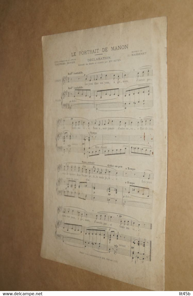 Rare ancienne partition Mignon,avec autographe de Ambroise Thomas compositeur Français,le 15/05/1894,30 Cm. sur 20 Cm.