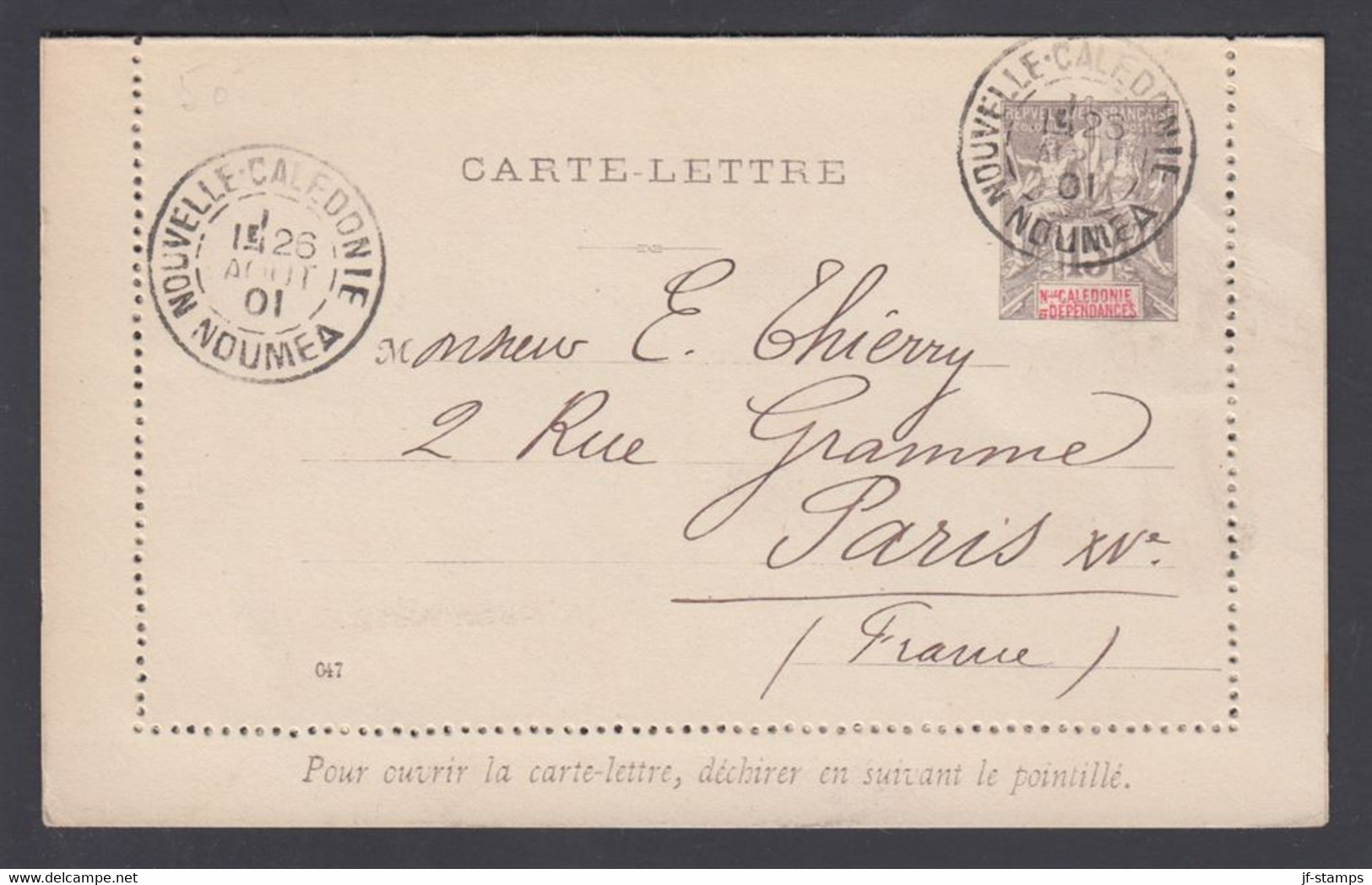 1901. NLLE CALACONIE ET DEPENDANCES. CARTE-LETTRE. 15 C. Gray. To Paris, France From ... () - JF368933 - Briefe U. Dokumente