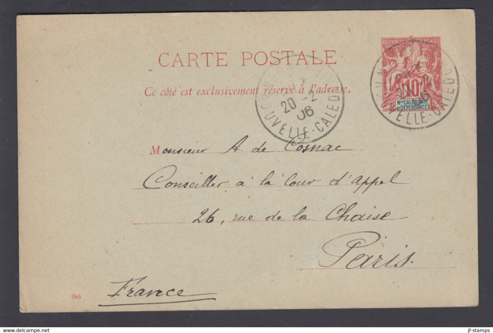 1906. NLLE CALACONIE ET DEPENDANCES. CARTE POSTALE. 10 C. Blue/red To Paris, France F... () - JF368935 - Lettres & Documents