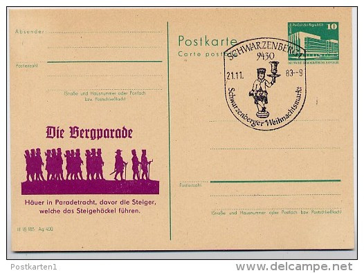 DDR P84-46-83 C52 Postkarte Zudruck BERGPARADE Schwarzenberg Sost. Weihnachtsmarkt 1983 - Private Postcards - Used