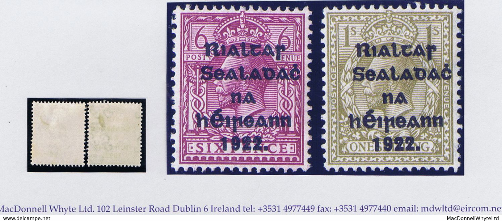 Ireland 1922 Thom Rialtas Black Ovpt On 6d 1s, Each With Variety "R Over Se" Fresh Mint Hinged. - Neufs