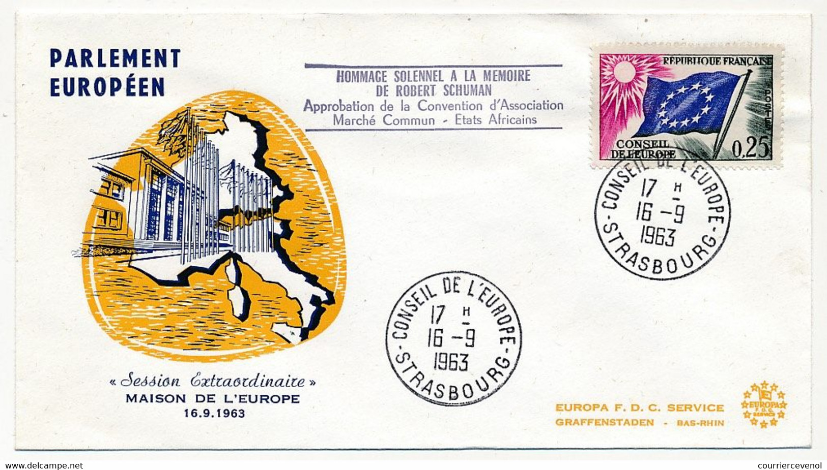 FRANCE - Env Affr 0,25 Drapeau - Cachet Conseil De L'Europe Strasbourg 16/9/1963 - Hommage Mémoire Robert Schuman - Storia Postale