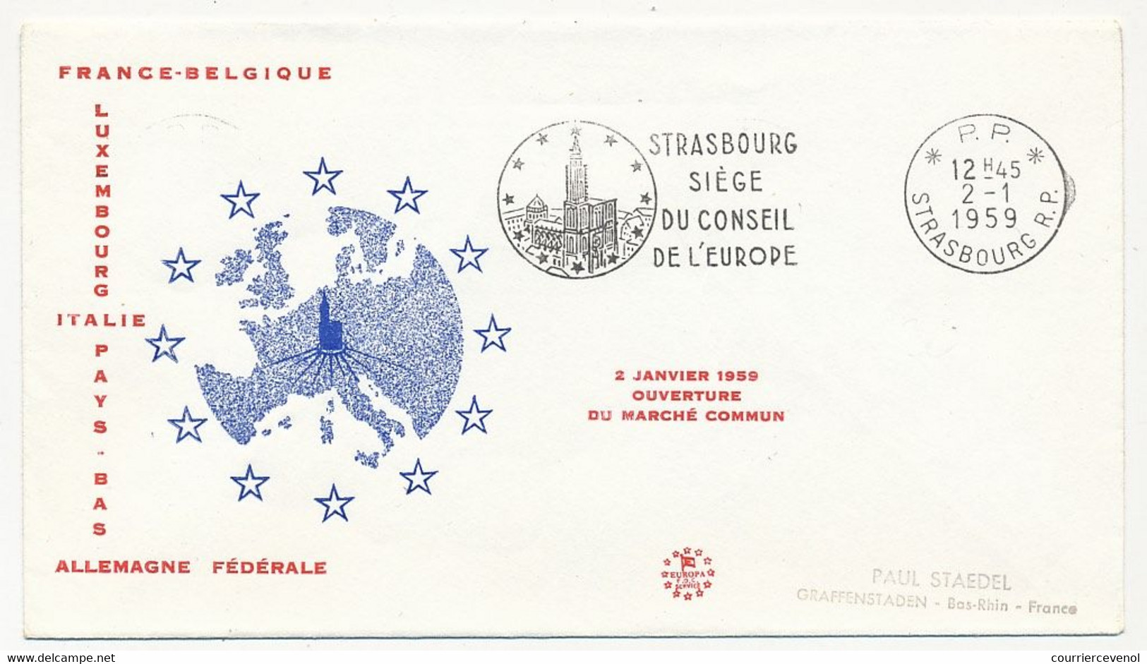 FRANCE - Env - OMEC P.P. Strasbourg R.P. - Siège Du Conseil De L'Europe - 2/1/1959 - Ouverture Du Marché Commun - Briefe U. Dokumente