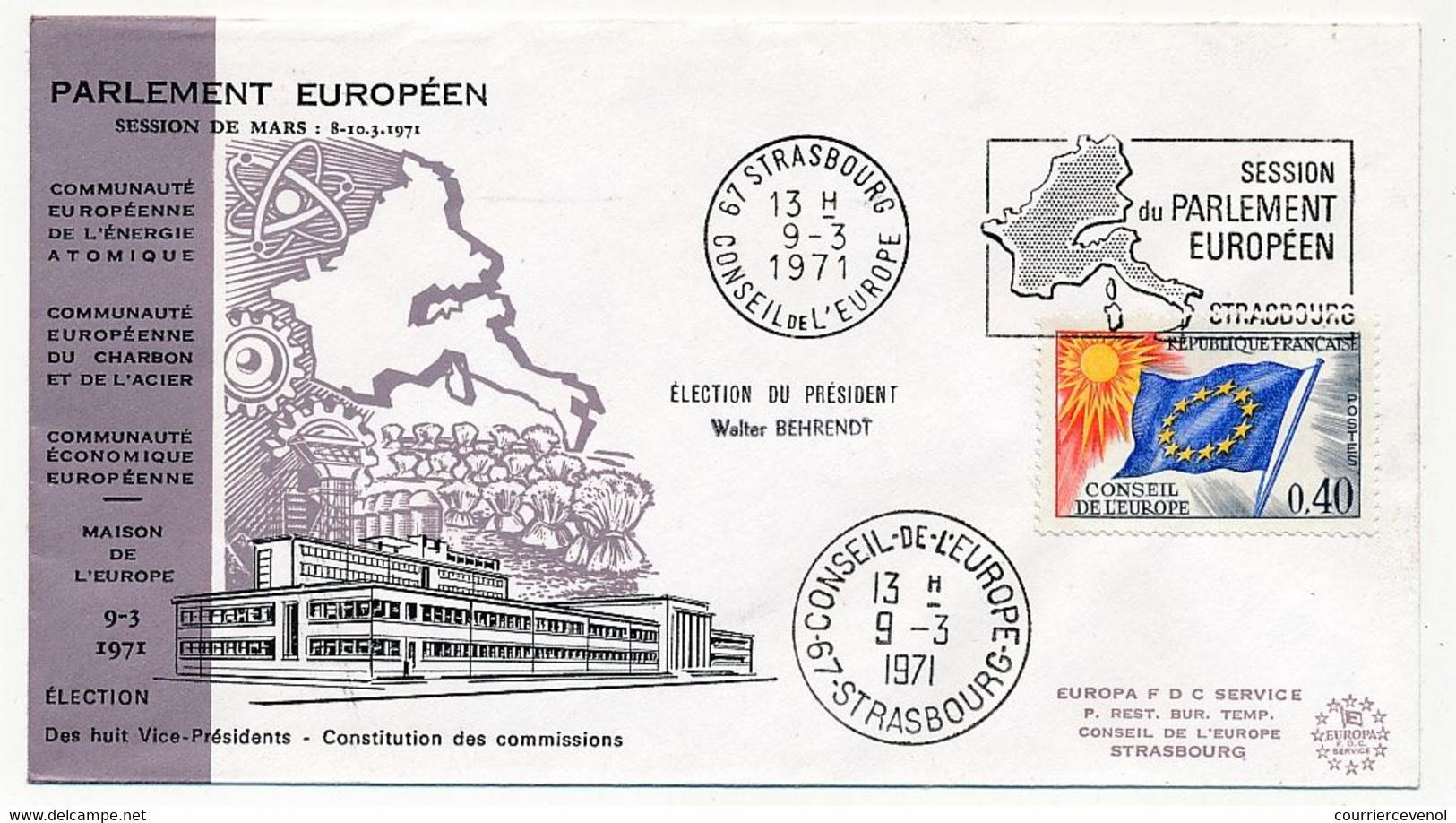 FRANCE - Env Affr 0,40 Drapeau - OMEC Strasbourg Conseil De L'Europe 9/3/1971 - Session Du Parlement Européen - Lettres & Documents