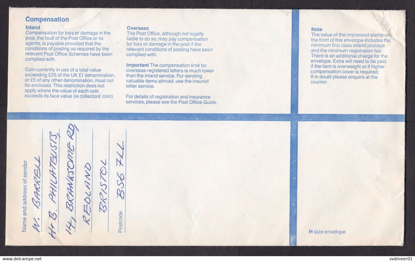 UK: Registered Stationery Cover, 1986, 2 Extra Stamps, Machin, 127 + 14 Rate, R-label Bristol E (minor Damage) - Ohne Zuordnung