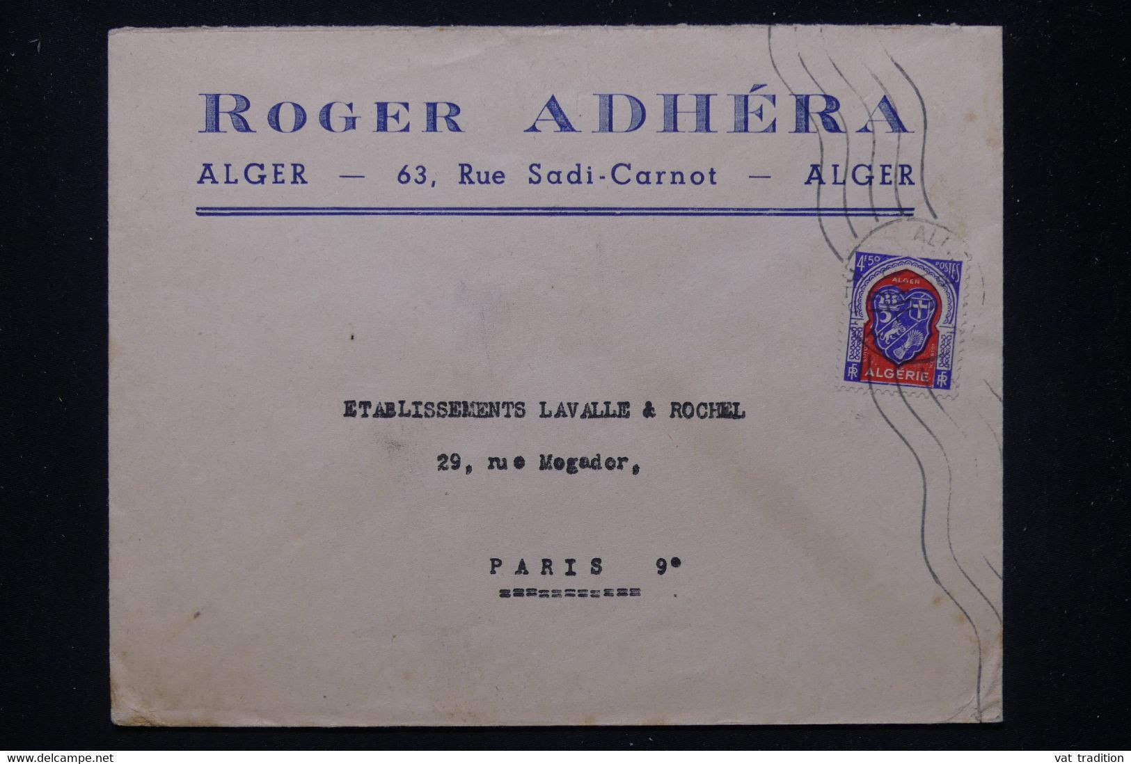 ALGÉRIE - Enveloppe Commerciale De Alger Pour Paris En 1947, Affranchissement Blason - L 81375 - Altri & Non Classificati