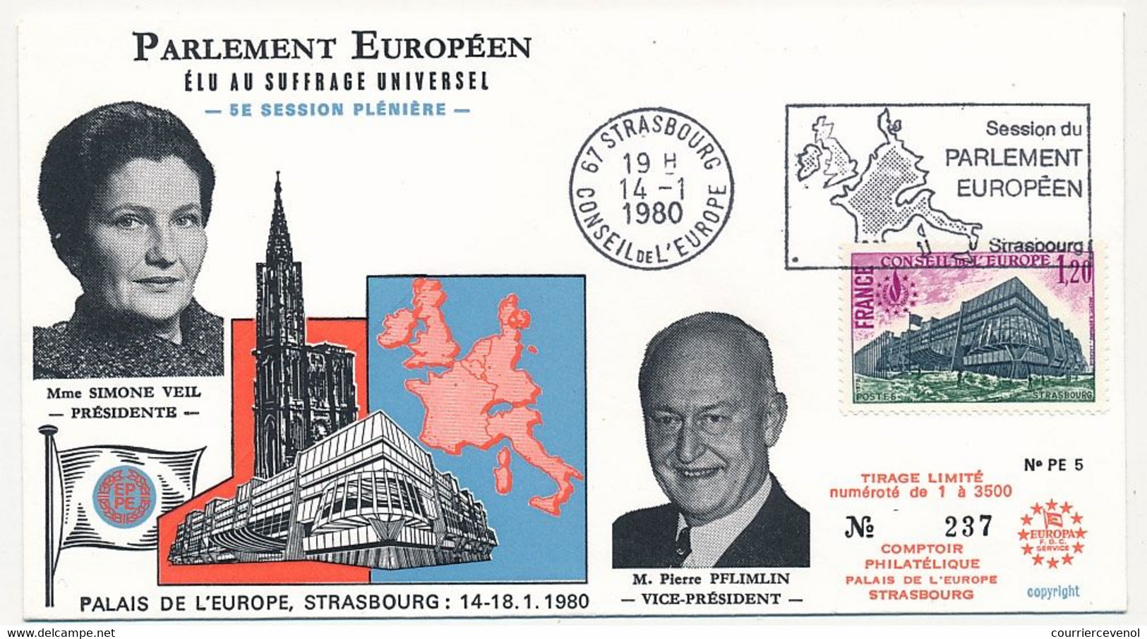 FRANCE - Env Affr 1,20 Siège CE - OMEC Strasbourg Conseil De L'Europe - 14/1/1980 Session Du Parlement Européen - Brieven & Documenten