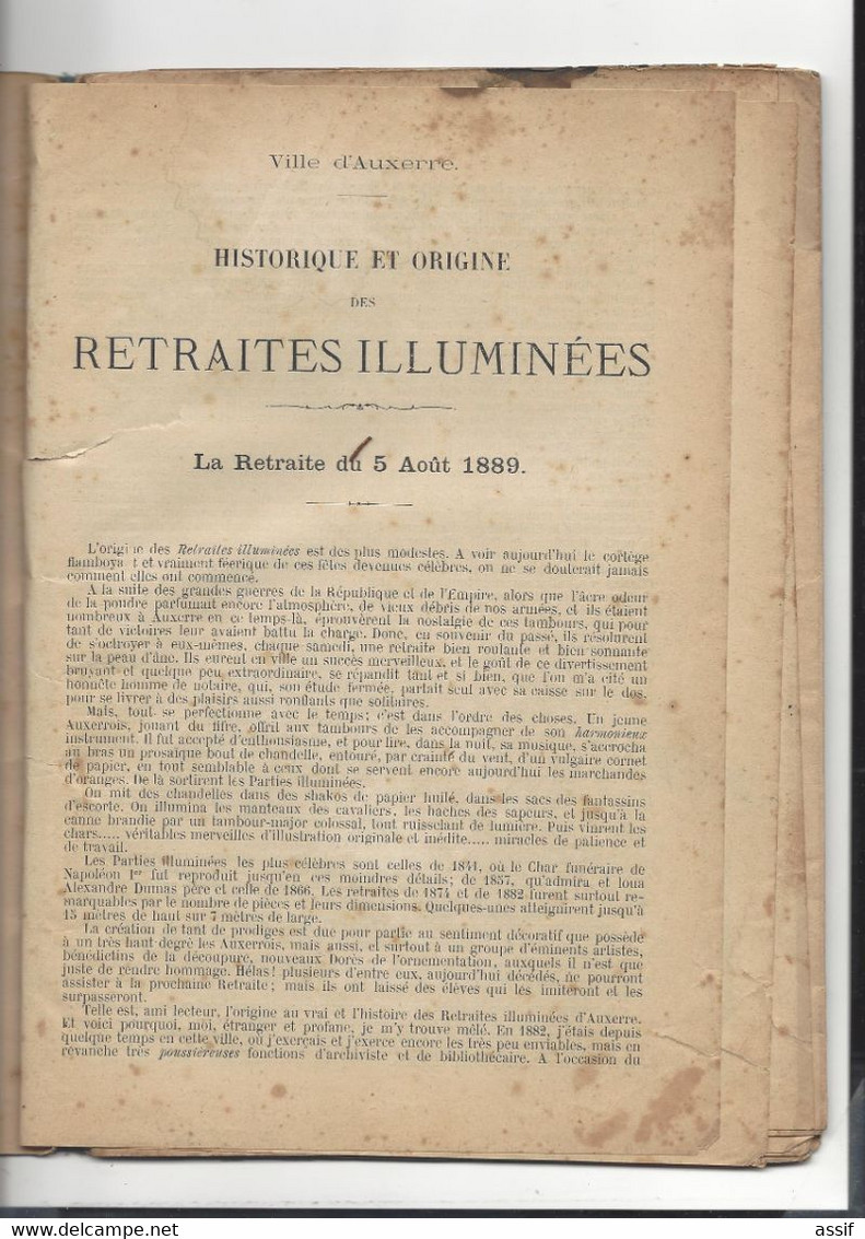 AUXERRE 1789 - 1889 Grande Retraite Illuminée  ( 5 Août 1889 ) Frise Dépliante 3,30 Mètres  Alliance France Russie - Sin Clasificación