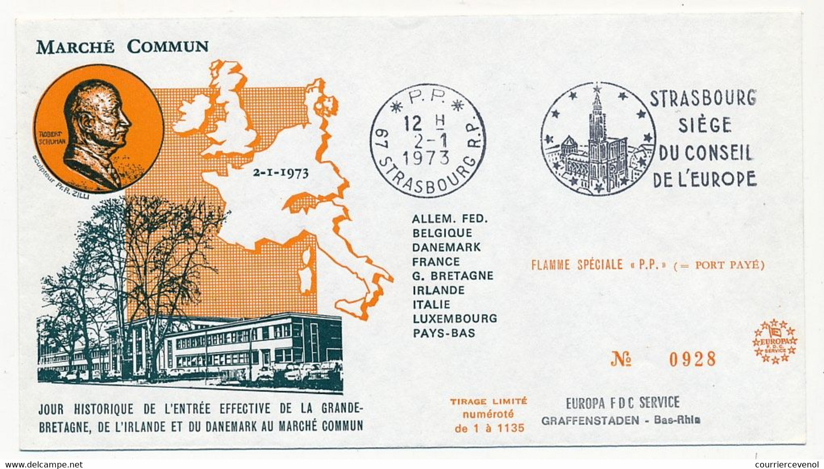 FRANCE - Env En P.P. OMEC Strasbourg R.P. Siège Du Conseil De L'Europe - 2/1/1973 Entrée De La Grande Bretagne... - Storia Postale