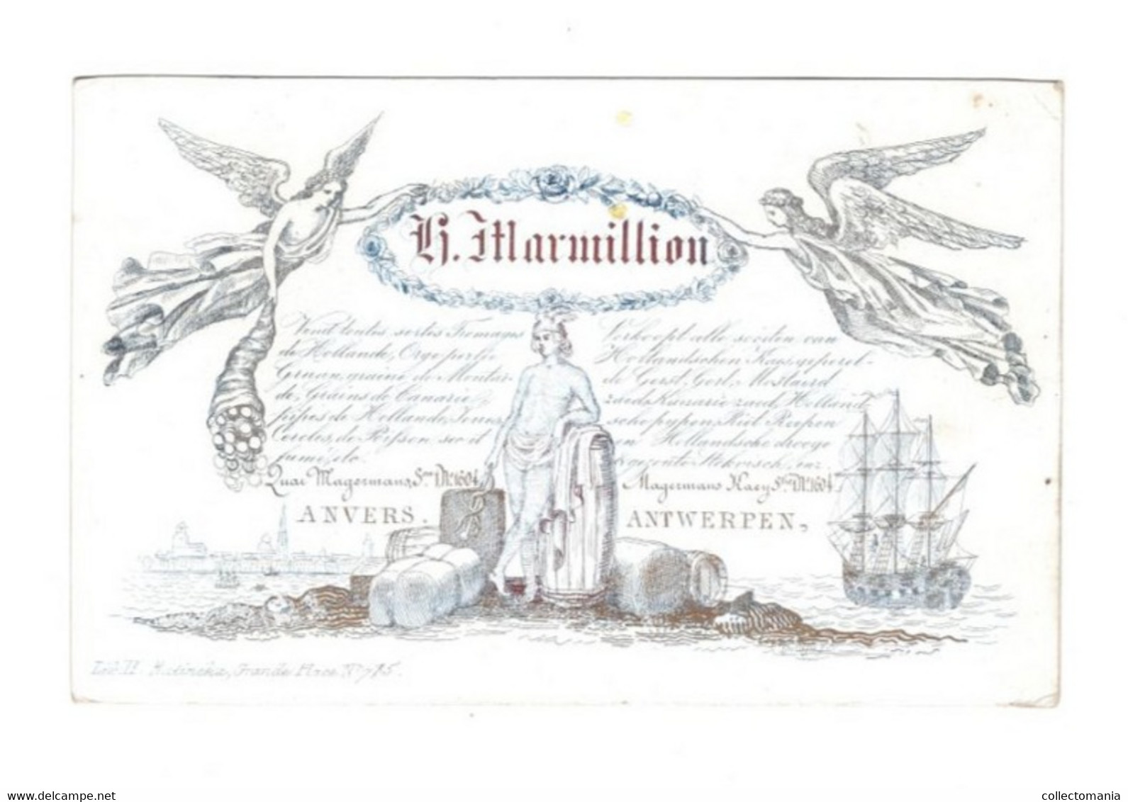 1 Carte Visite Marmillion Fromage De Hollande  Hollandsche Drooge & Gezoute Stokvisch Magermans Kaey Antwerpen Ratinckx - Porcelaine