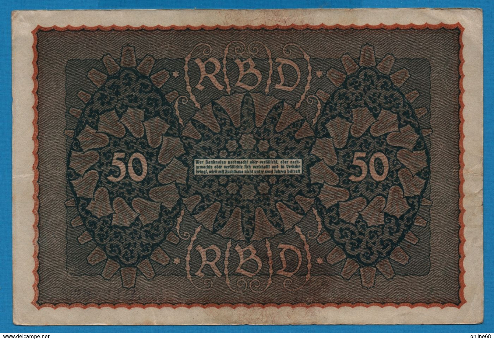 DEUTSCHES REICH 50 Mark  24.06.1919 Série HL G # 888631 P# 66 Reihe 4 - 50 Mark