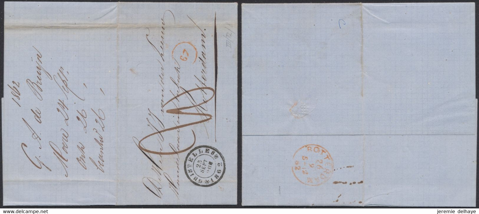 LAC Non Affranchie Datée De Moere (1862) + Obl De Distribution çàd Ghistelles Et Port "20" > Rotterdam. - Posta Rurale