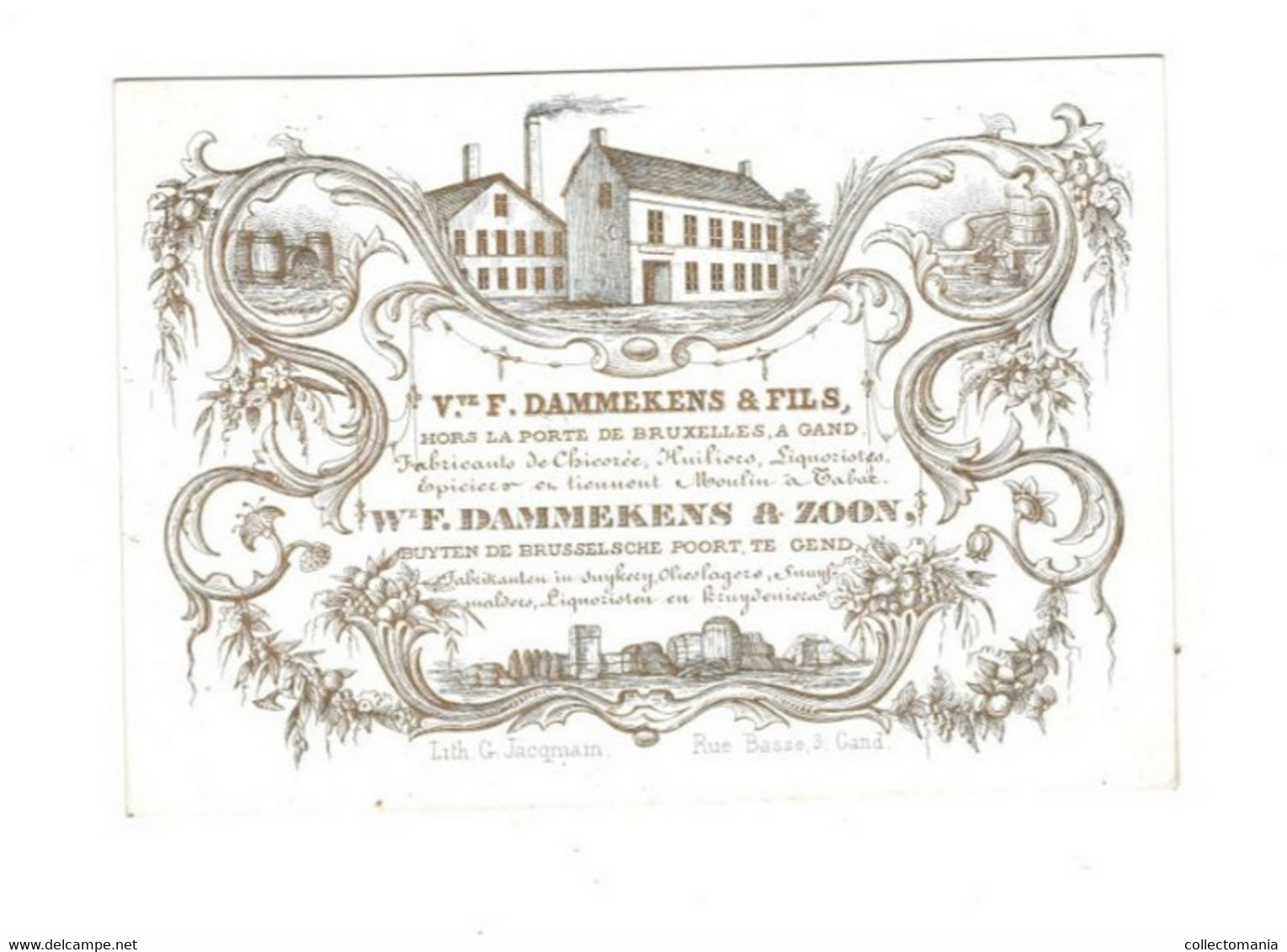 1 Carte Visite Vve F. Dammekens & Zoon Fabrikant In Suykerij Olieslagers Snuyfmalders Buiten Brusselsche Poort Gend - Porcelaine