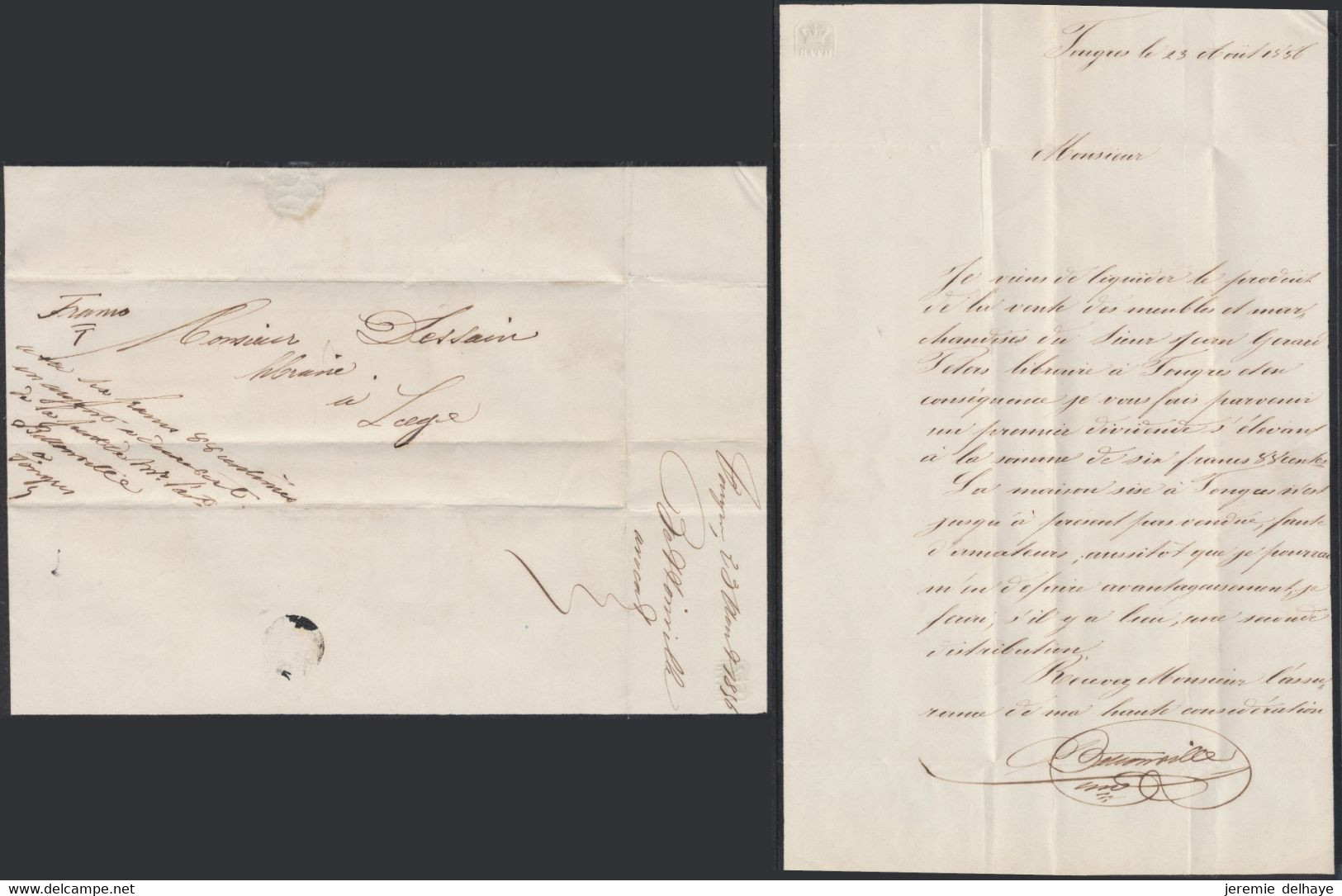LAC Non Affranchie Datée De Tongres (1856) Manuscrit "Franco" > Liège / A Examiner ! - Posta Rurale