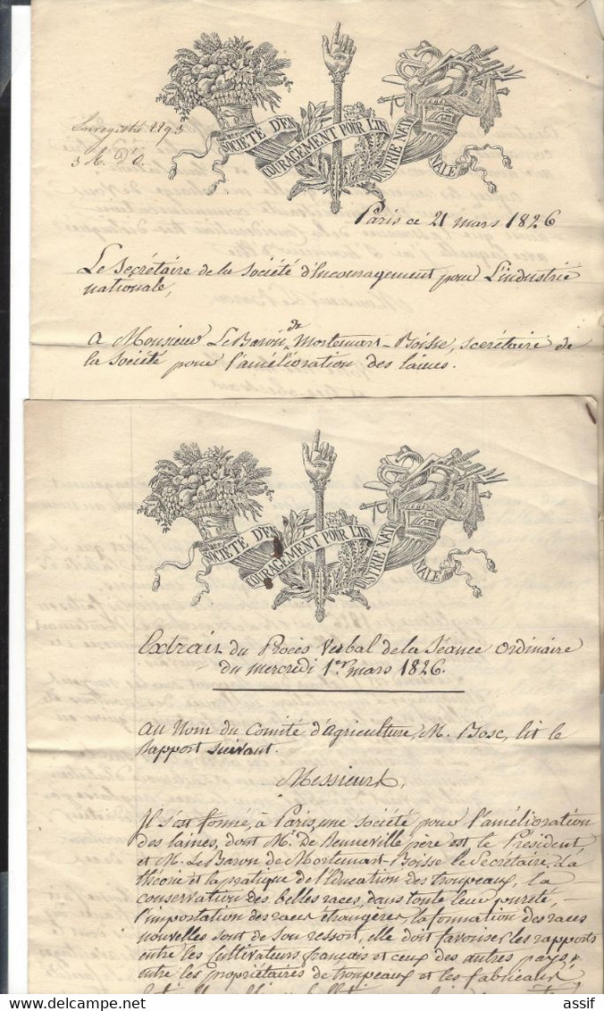 Société D'Encouragement Pour L'industrie Nationale 1826 Jomard Membre De L'Institut Agriculture  Moutons Laine - Unclassified