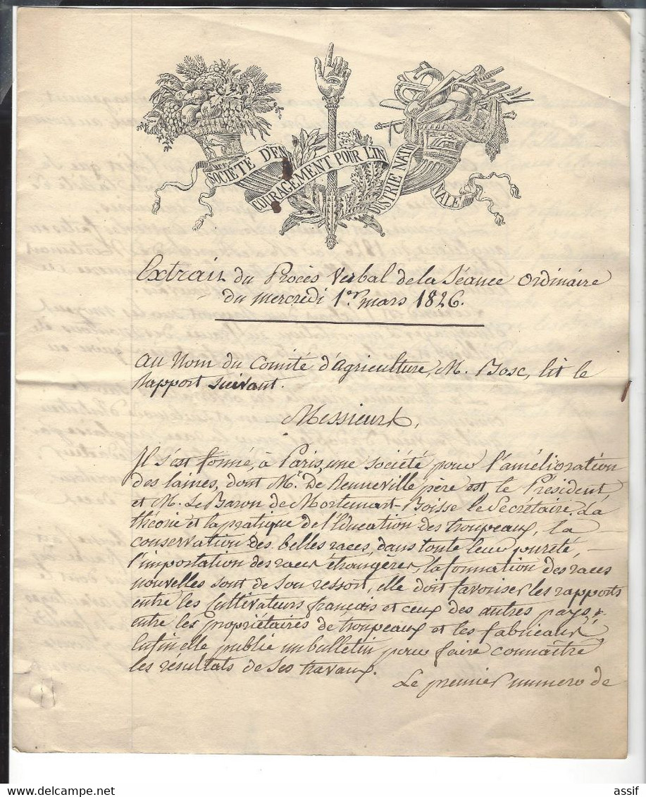 Société D'Encouragement Pour L'industrie Nationale 1826 Jomard Membre De L'Institut Agriculture  Moutons Laine - Unclassified