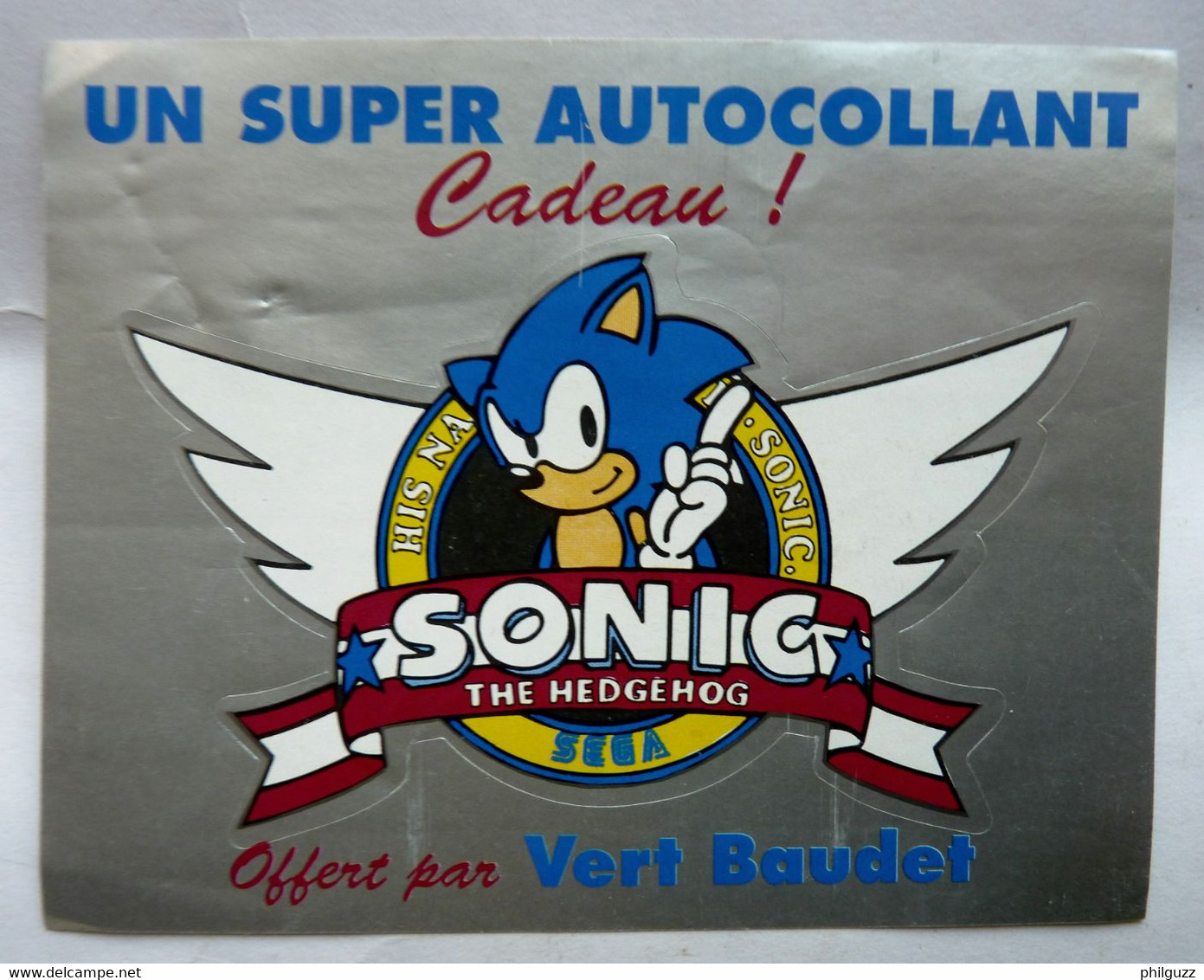 RARE AUTOCOLLANT PUBLICITAIRE SONIC SEGA VERT BAUDET - Aufkleber