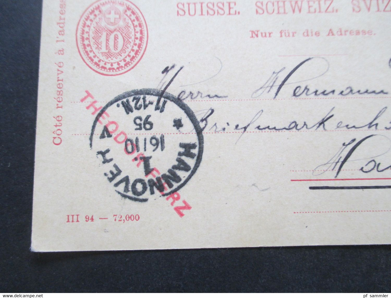 Schweiz 1895 Ganzsache Mit Bezahlter Antwort / Fragekarte Zürich 8 Nach Hannover Mit Ank. Stempel K1 Hannover 1. * V - Stamped Stationery