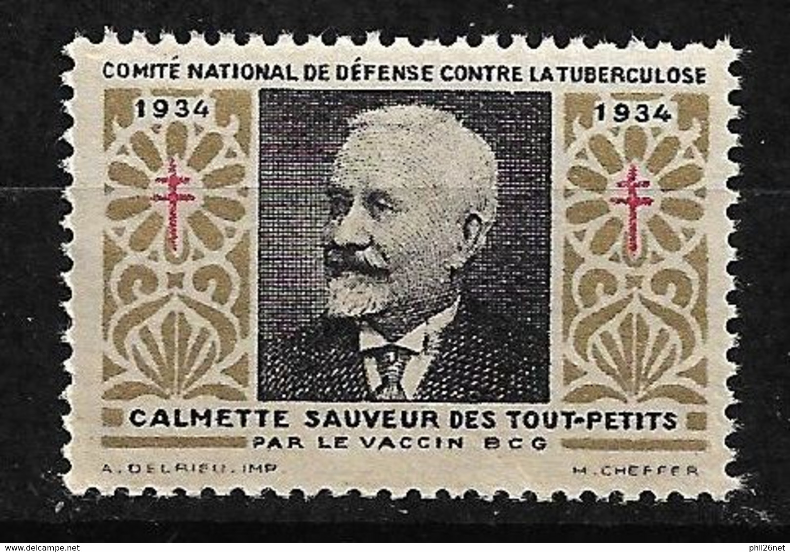 Vignette " Contre La Tuberculose" 1934 Calmette Vaccin BCG  Neuf  * *   B/ TB   - Antitubercolosi