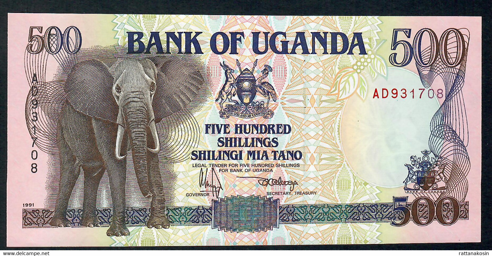 UGANDA  P33a 500 SHILLINGS 1991 #AD Signature 8 UNC. - Oeganda