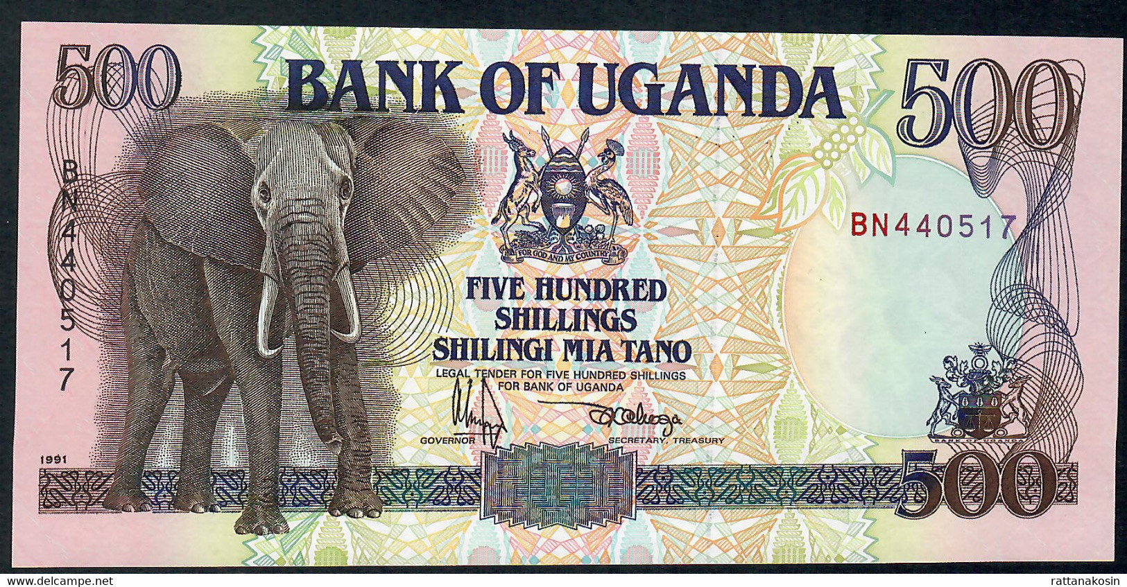 UGANDA  P33a 500 SHILLINGS 1991 #BN Signature 8 UNC. - Ouganda