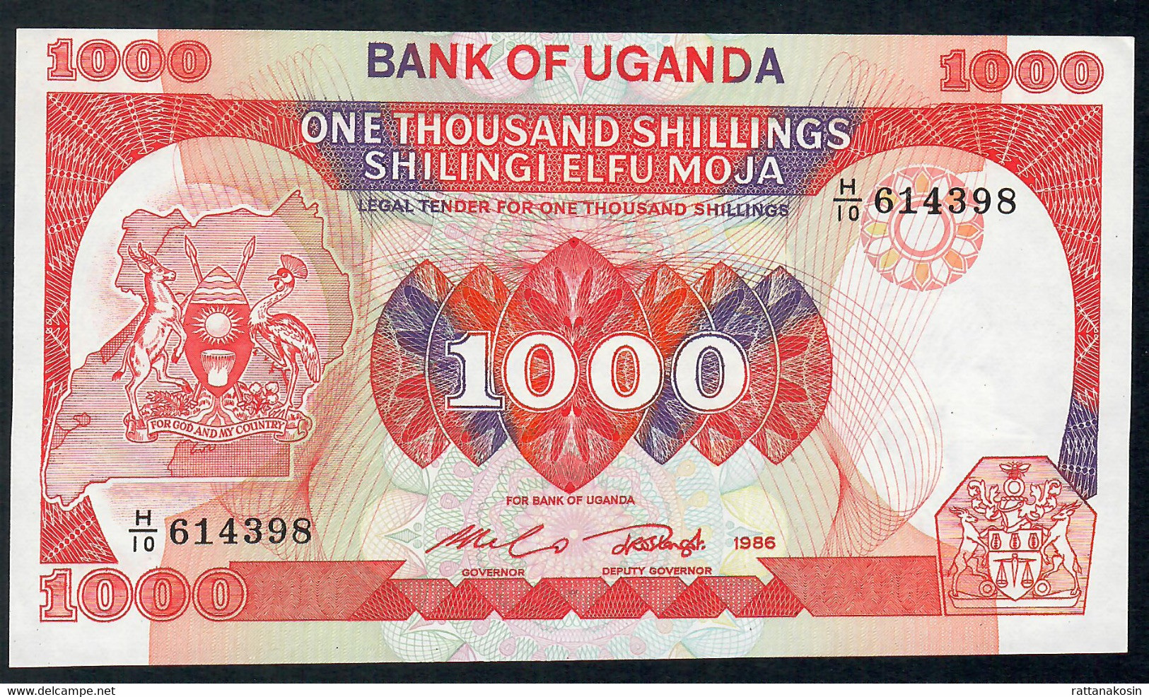 OUGANDA 26 1000 SHILLINGS 1986 #H/10  Signature 6   UNC. - Oeganda