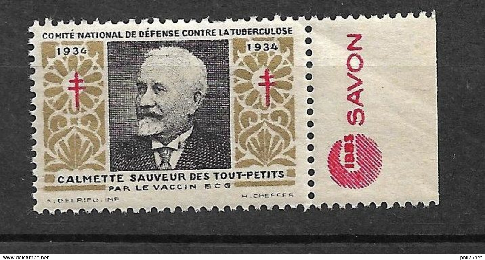 Vignette Pub Savon Gibbs  "contre La Tuberculose"1934 Calmette Vaccin BCG Neuf * * B/ TB Le Moins Cher Du Site ! - Antituberculeux