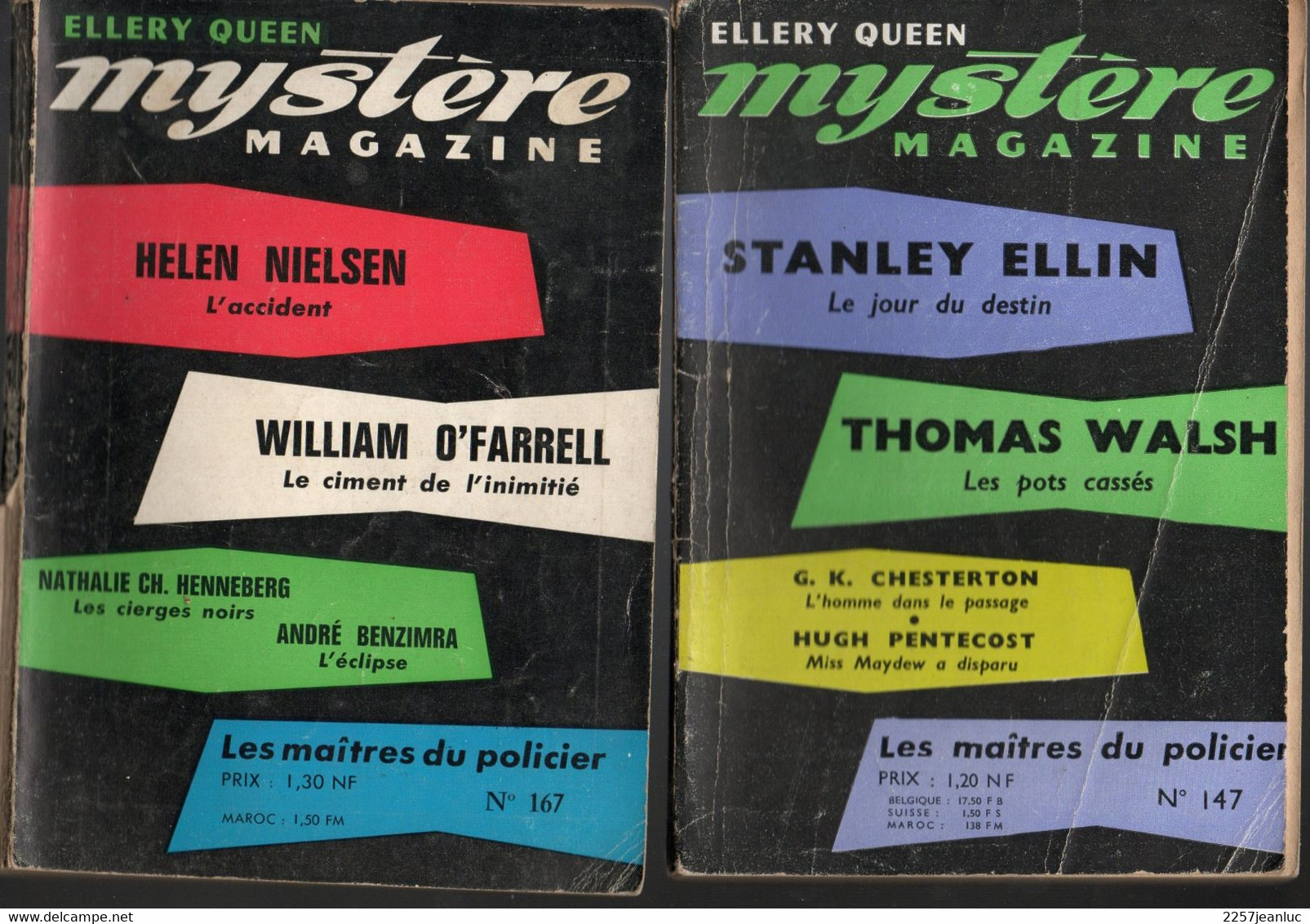 Lot 2 Livres  Mystère Magazine  N: 147 & 167 - De Ellery Queen - Années 1960 Et 1961 - Jacquier, Ed.