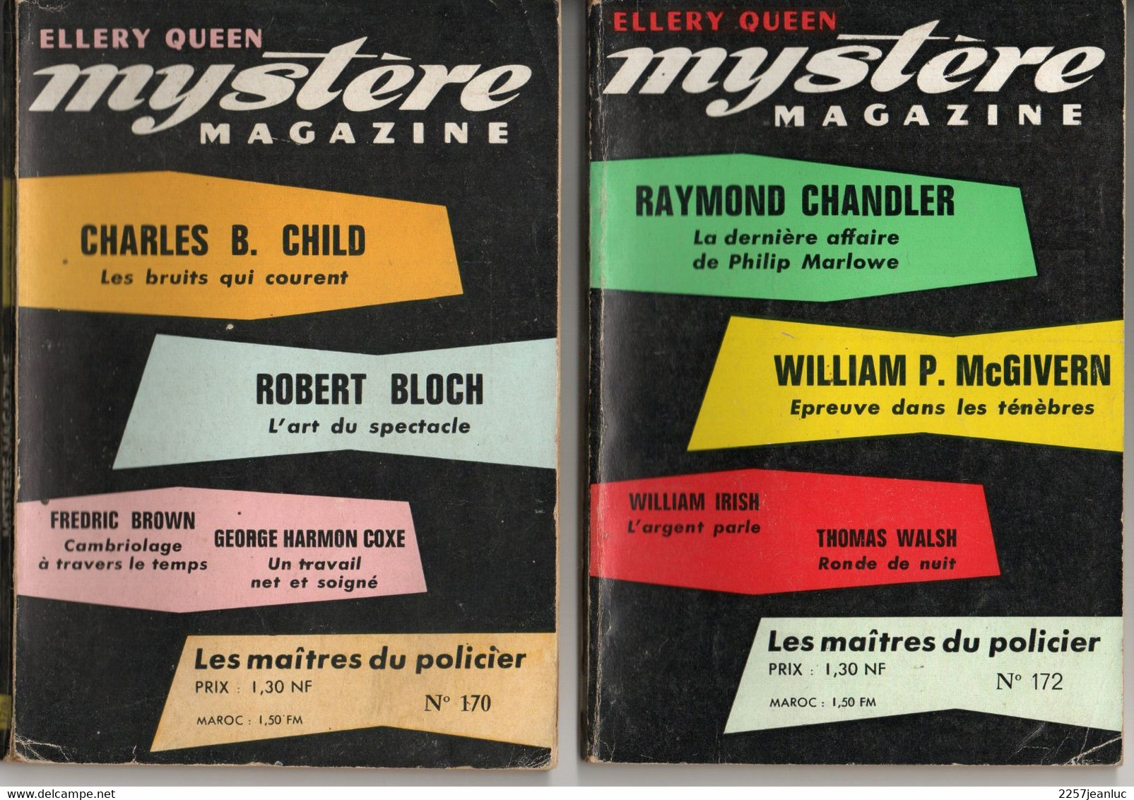 Lot 2 Livres  Mystère Magazine  N: 170 & 172 - De Ellery Queen - Années 1962 - Jacquier, Ed.