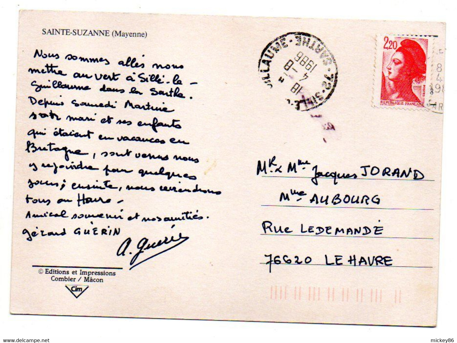 SAINT SUZANNE --1986-- Multivues  ( Blason )...timbre...cachet................à Saisir - Sainte Suzanne