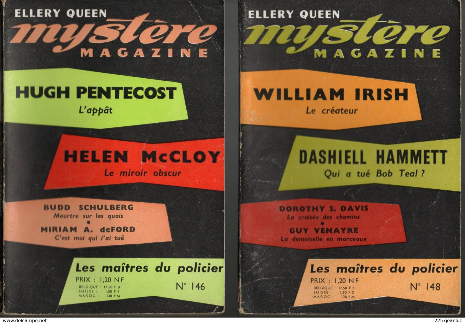 Lot 2 Livres  Mystère Magazine  N: 146 & 148 - De Ellery Queen - Années 1960 - Jacquier, Ed.