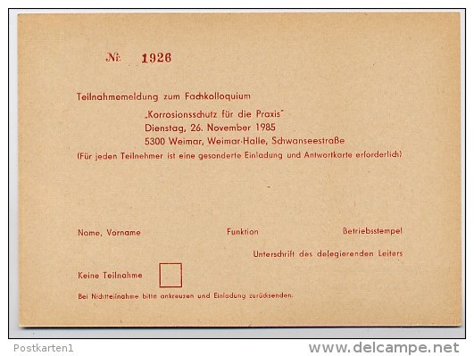 DDR P84-35-85 C129 Postkarte Zudruck KOLLOQUIUM KORROSIONSSCHUTZ Weimar 1985 - Privé Postkaarten - Ongebruikt