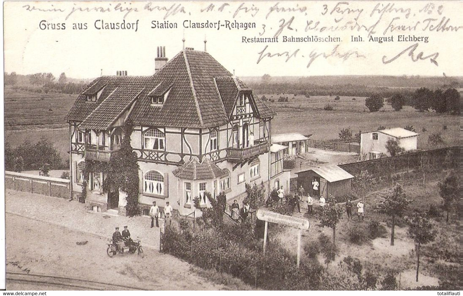 Gruss Aus CLAUSDORF Station Rehagen Vogelschau 1908 Restaurant Bahnschlösschen - Klausdorf