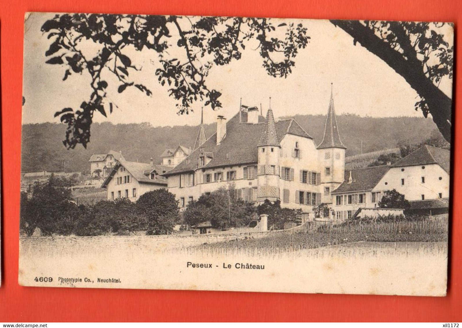 ZBZ-14  Peseux, Le Château.  Vignes. Phototypie 4609. Circulé Vers Berlin En 1907 - Peseux