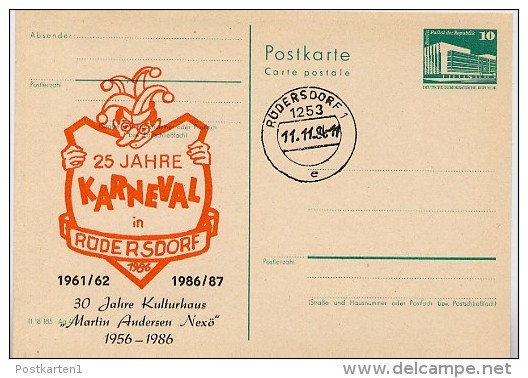 DDR P84-17b-86 C147-b Postkarte Zudruck KARNEVAL RÜDERSDORF 1986 - Privatpostkarten - Ungebraucht