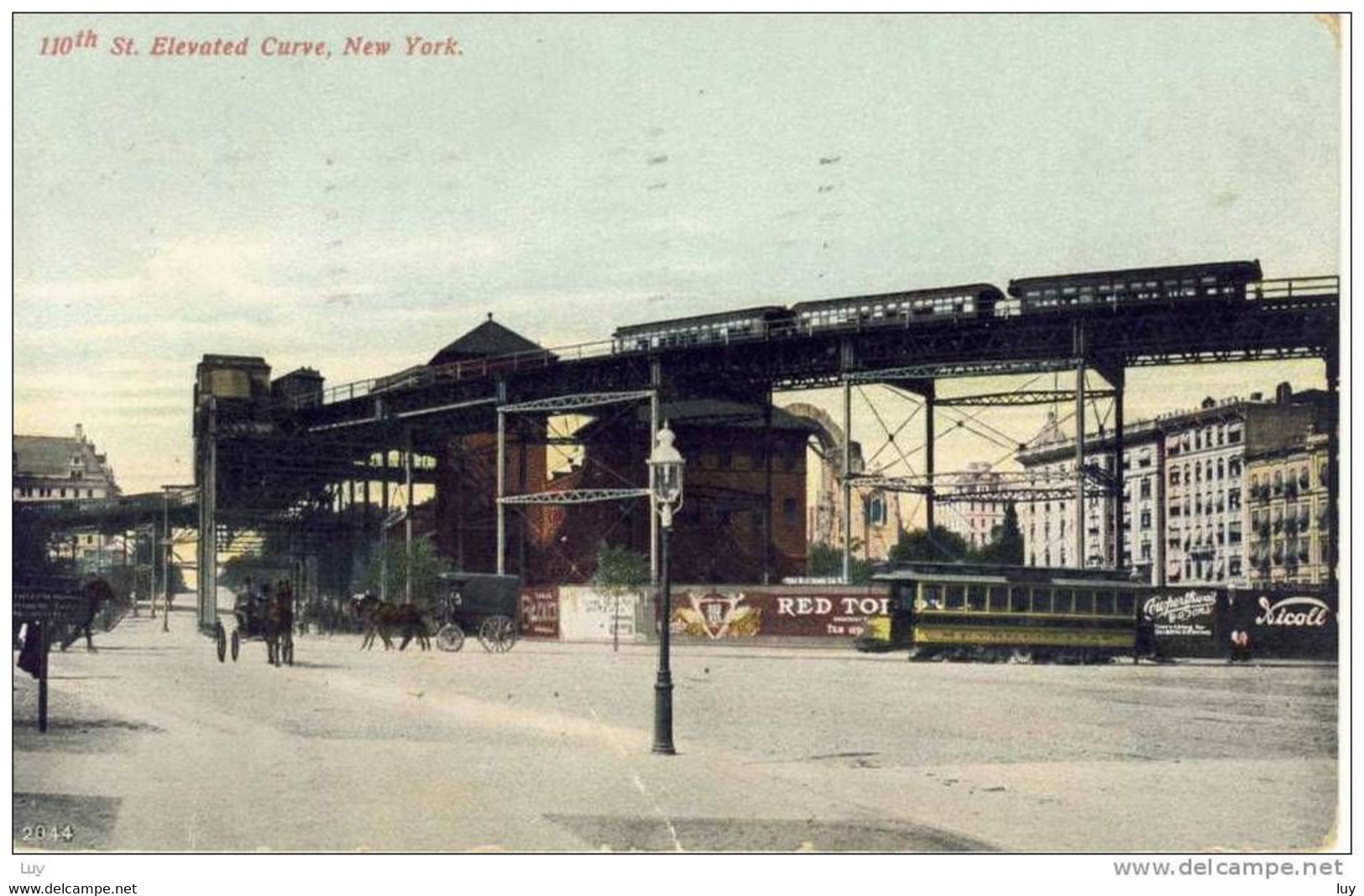 1908 - Tram, Streetcar (Straßenbahn) , Souvenier Post Card: New York, 110th St. Elevated Curve. PU Mar 20, - Trasporti