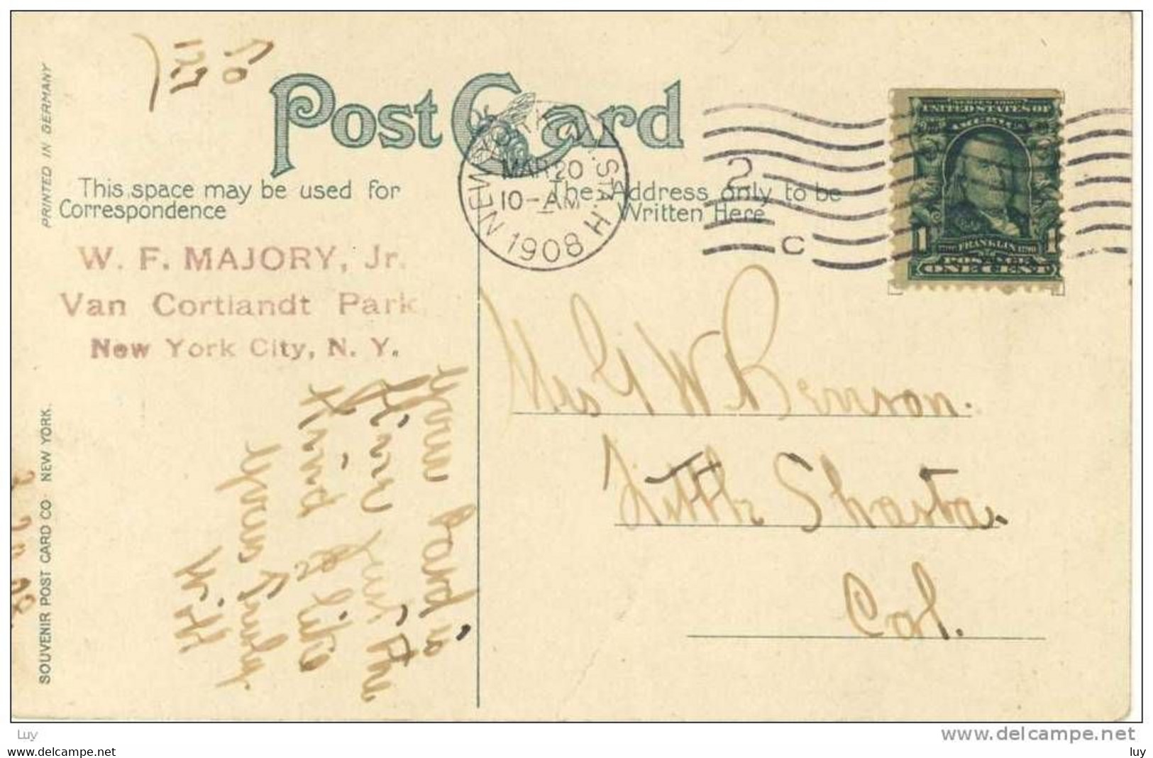 1908 - Tram, Streetcar (Straßenbahn) , Souvenier Post Card: New York, 110th St. Elevated Curve. PU Mar 20, - Transportmiddelen