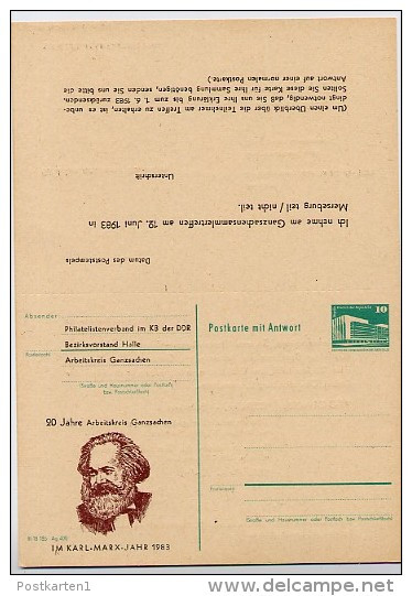 DDR P85-1a-83 C1-a Antwort-Postkarte Zudruck AK GANZSACHEN KARL MARX Halle 1983 - Privatpostkarten - Ungebraucht