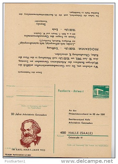 DDR P85-1a-83 C1-a Antwort-Postkarte Zudruck AK GANZSACHEN KARL MARX Halle 1983 - Private Postcards - Mint