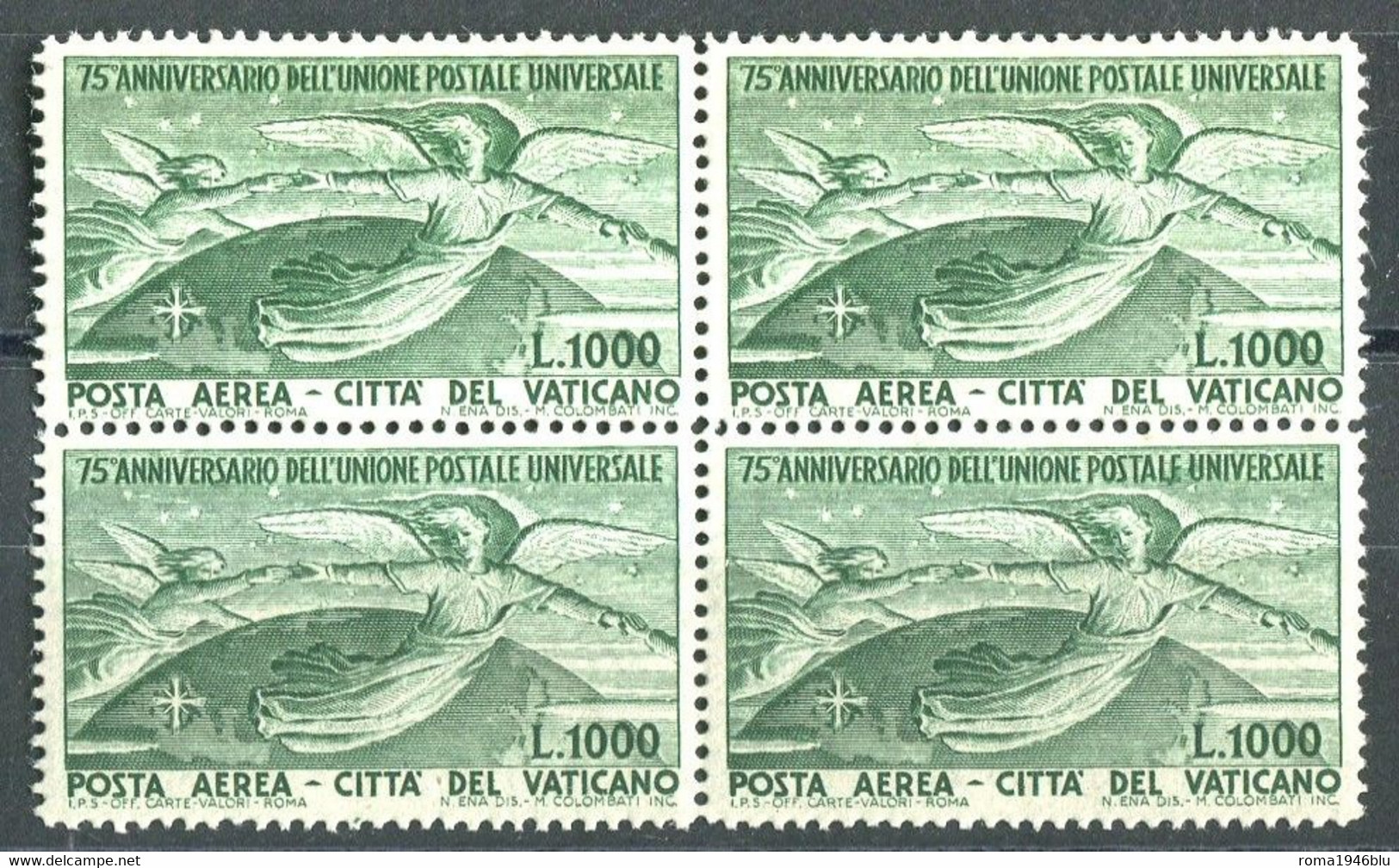 VATICANO 1949 POSTA AEREA UPU 1000 LIRE QUARTINA ** MNH LUSSO - Aéreo