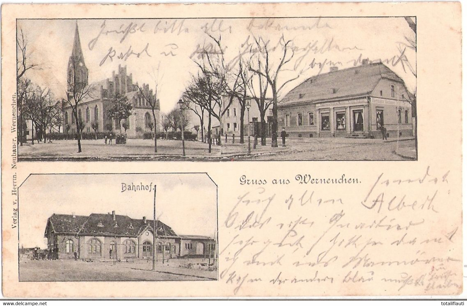 Gruß Aus WERNEUCHEN Bei Berlin Bahnhof Geschäft Hermann Neubauer 7.2.1903 Gelaufen - Werneuchen