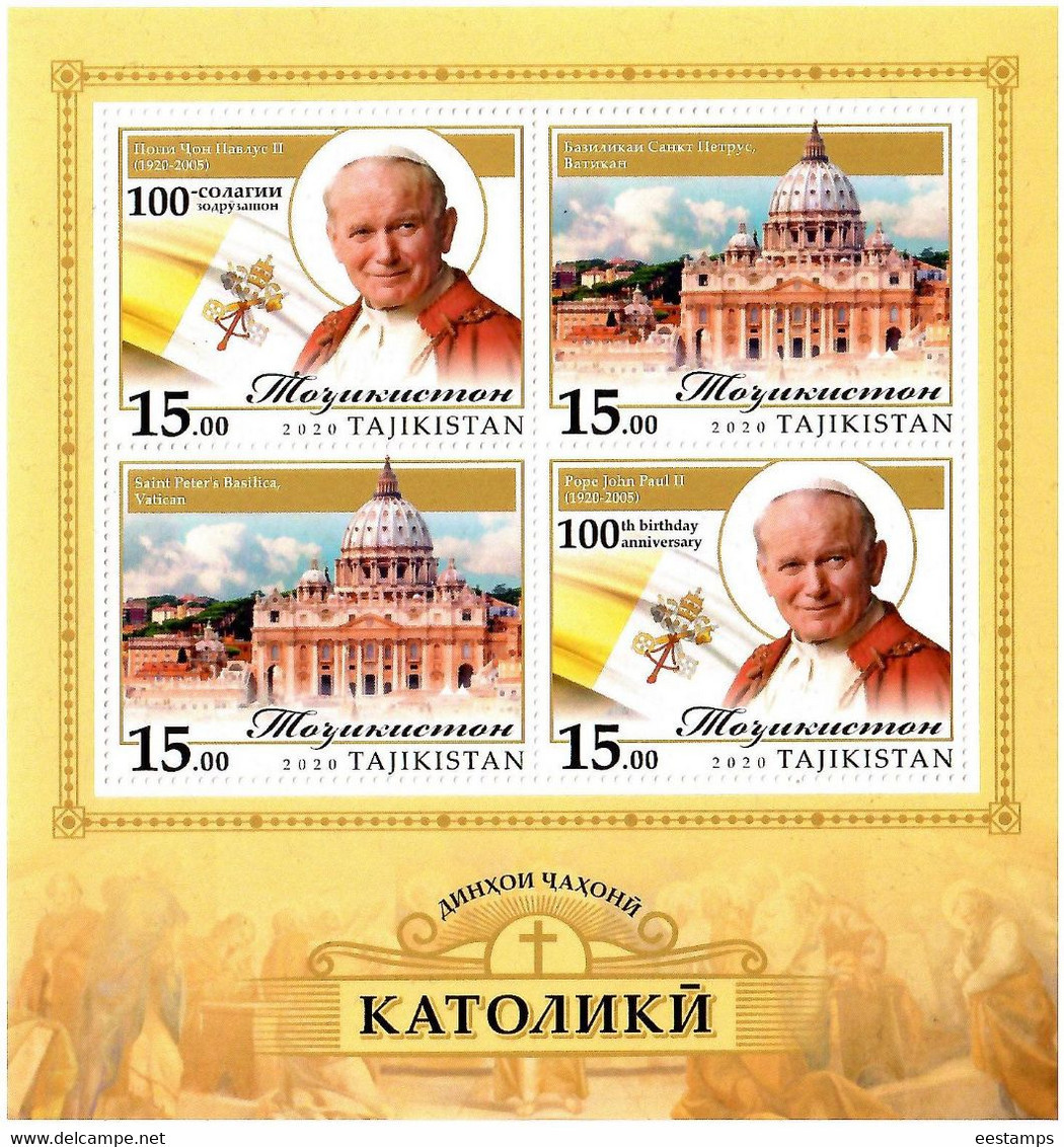 Tajikistan 2020 . Christianity – Catholicism, Pope John Paull II. M/S Of 4 - Tadjikistan