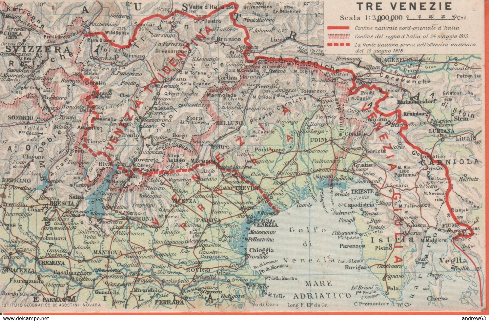 Regno D'Italia - 1923 - 40c - Istituto Italo Britannico -Mappa Del Nord Est D'Italia Con Confini Durante La Prima Guerra - Maps