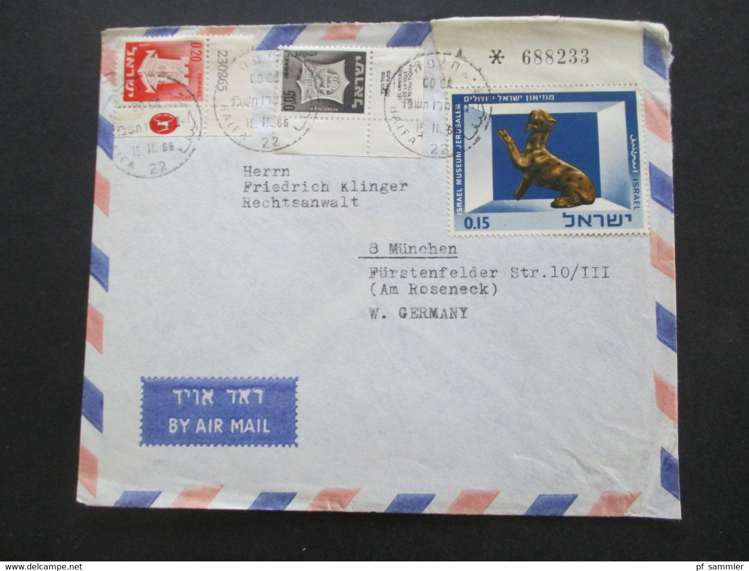 Israel 1966 Air Mail Luftpostbrief Haifa - München Marken Mit Oberrand / Eckrandstücke - Briefe U. Dokumente