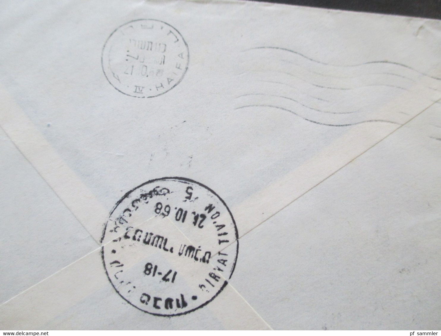 Israel 1968 Air Mail Luftpostbrief Einschreiben Qiryat Tiv'on - München Marke Vom Unterrand! Rückseitig 2 Stempel. - Covers & Documents