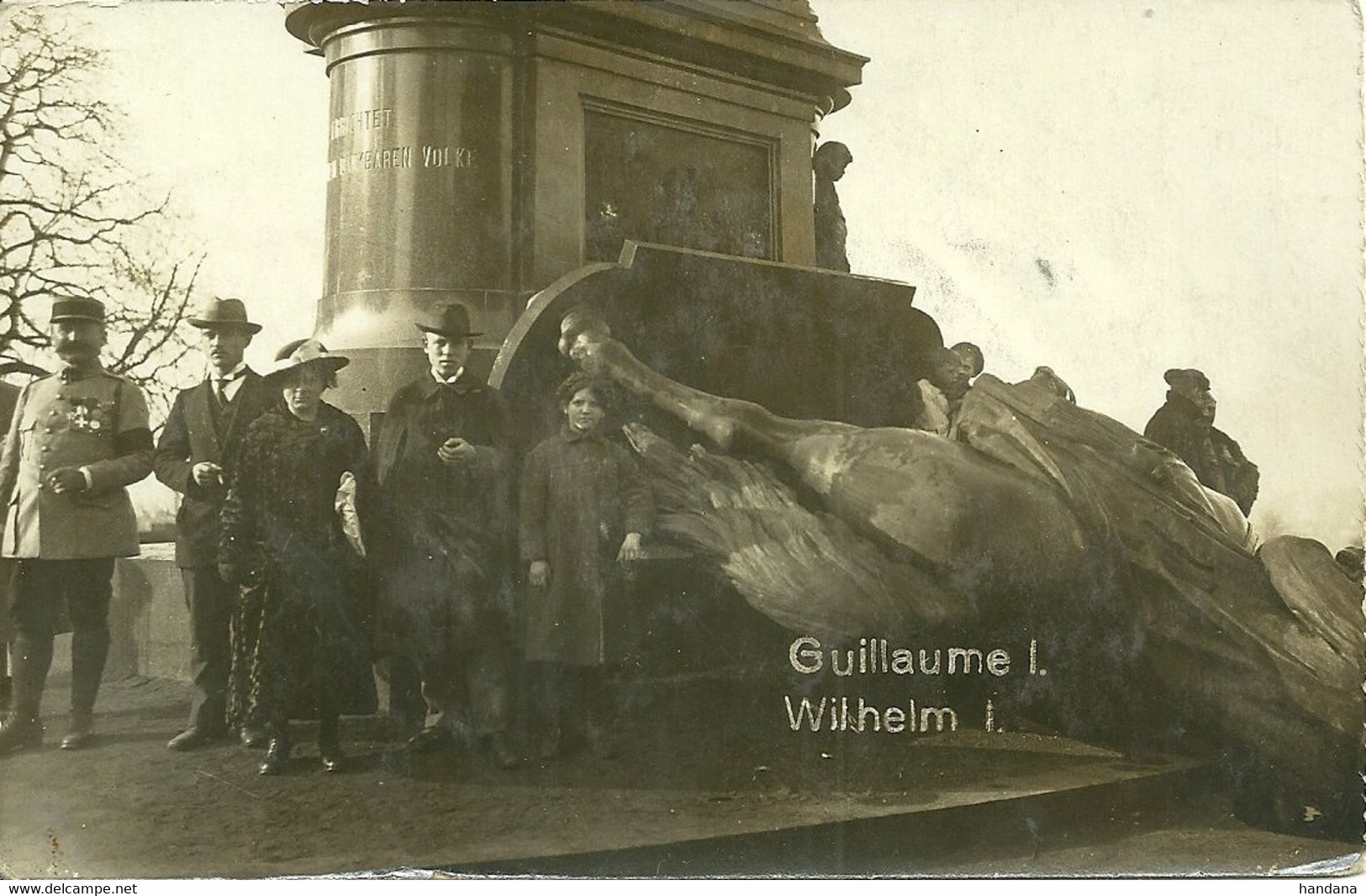 57 MOSELLE METZ 3 CARTES PHOTO STATUE RENVERSEE 1918 FREDERIC GUILLAUME CHARLES A VOIR - Metz