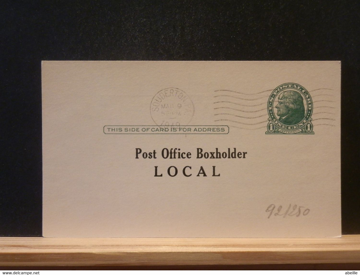 92/250 POSTAL CARD  PIQUAGE RECTO/VERSO - 1921-40