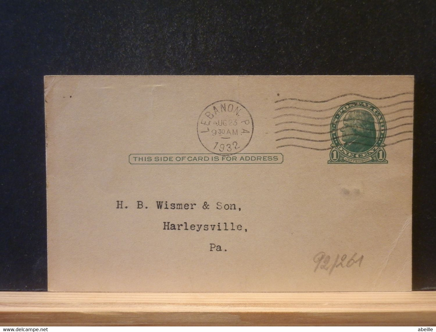 92/261 POSTAL CARD  PIQUAGE VERSO 1932 - 1921-40