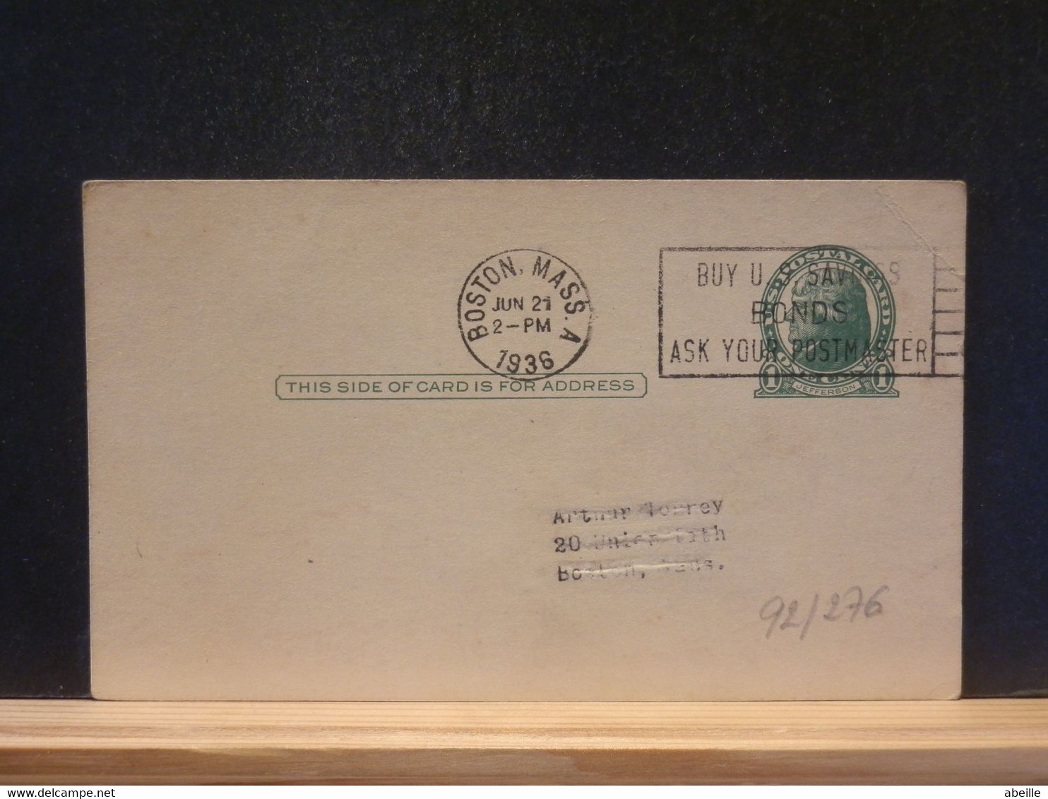 92/276   POSTAL CARD  PIQUAGE VERSO - 1921-40